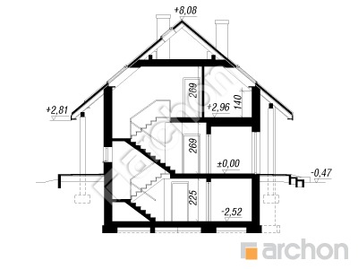 Проєкт будинку ARCHON+ Будинок в гейджею (Г2П) Розріз будинку