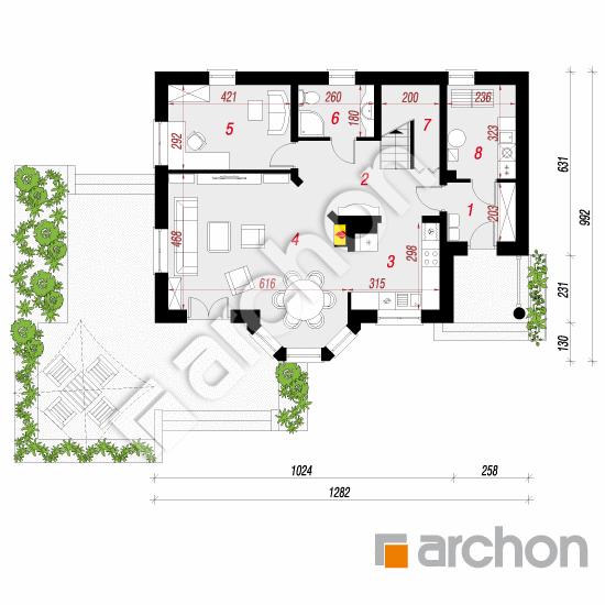 Проект дома ARCHON+ Дом в авокадо 2 План першого поверху