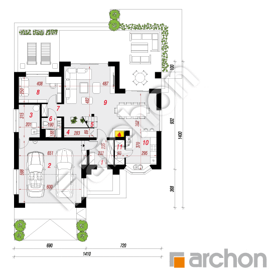 Проект дома ARCHON+ Дом в каллатеях 7 (Г2) План першого поверху