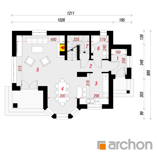Проект будинку ARCHON+ Будинок в журавлині (П) вер.2 План першого поверху