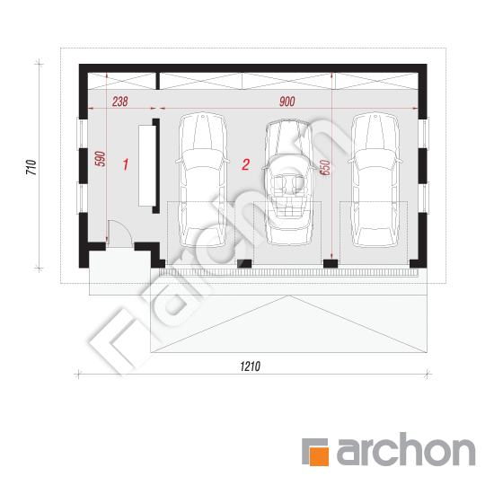 Проект дома ARCHON+ Г8a - Трехместный гараж вер.2 План першого поверху