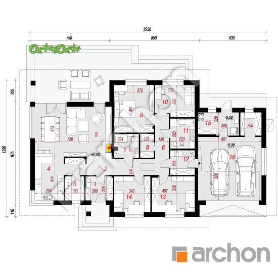 Проект будинку ARCHON+ Будинок в альвах 3 (Г2E) ВДЕ План першого поверху