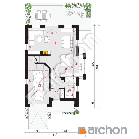 Проект дома ARCHON+ Дом в фуксиях 3 вер.2 План першого поверху