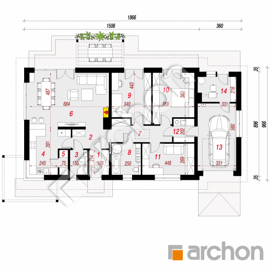 Проект дома ARCHON+ Дом в мекинтошах 4 (М) План першого поверху