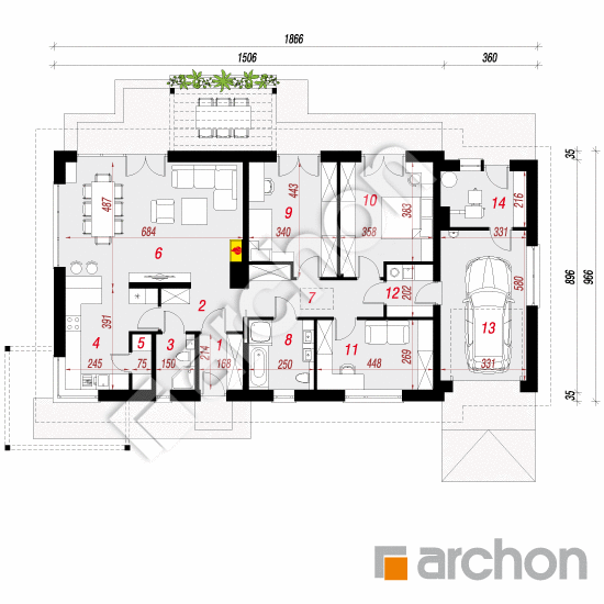 Проект дома ARCHON+ Дом в мекинтошах 4 (Мп) План першого поверху