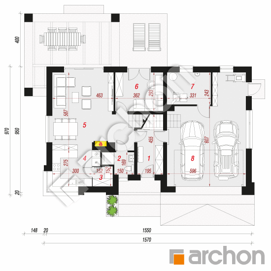 Проект будинку ARCHON+ Будинок у гвоздиках (Г2А) План першого поверху
