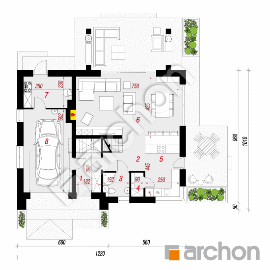Проект будинку ARCHON+ Будинок в аурорах 7 (Е) План першого поверху