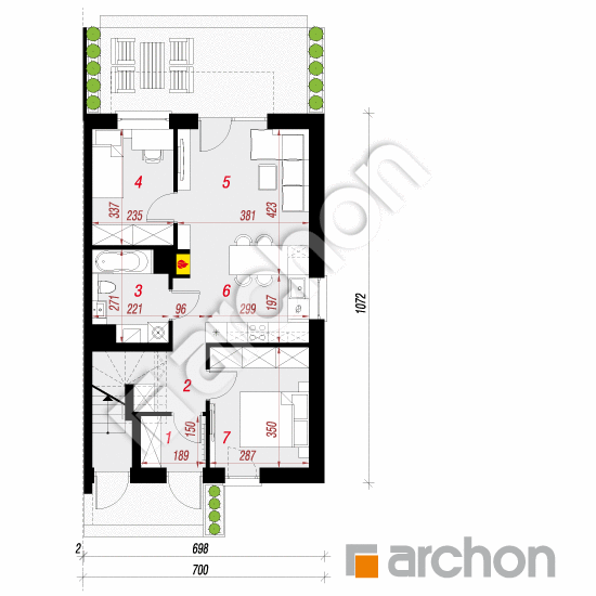 Проект будинку ARCHON+ Будинок в фіалках (Р2БА) вер.2 План першого поверху