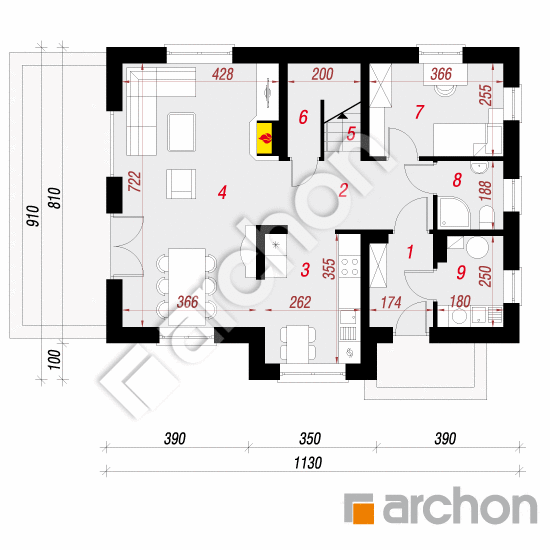 Проект будинку ARCHON+ Будинок в горошку вер. 2 План першого поверху