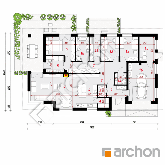 Проект будинку ARCHON+ Будинок в обрієті План першого поверху