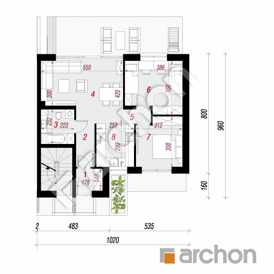 Проект дома ARCHON+ Дом при сквере 3 (Р2БА) План першого поверху
