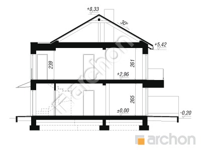 Проект дома ARCHON+ Дом при сквере 3 (Р2БА) Розріз будинку