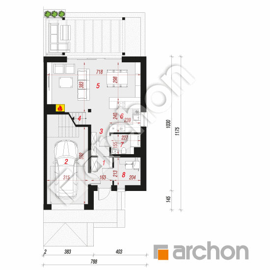 Проект будинку ARCHON+ Будинок в нарцисах (БТ) вер. 2 План першого поверху