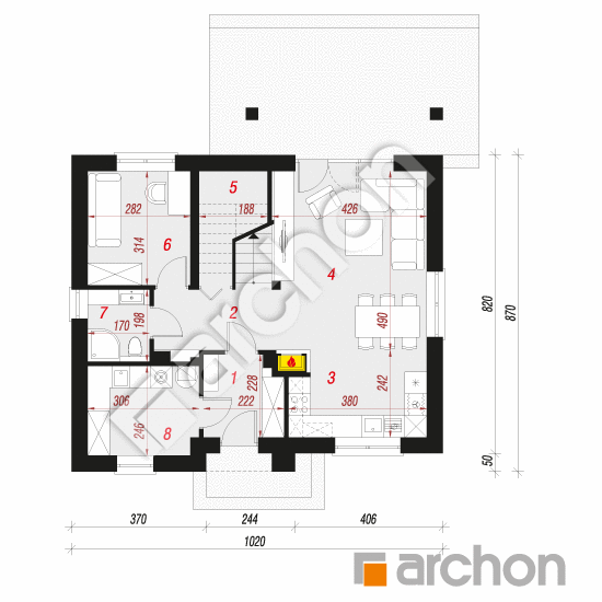 Проект будинку ARCHON+ Будинок в хлорофітумі 5 вер.2  План першого поверху