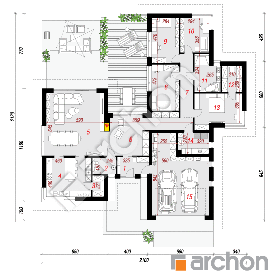 Проект дома ARCHON+ Дом в кливиях 3 (Г2) План першого поверху