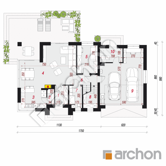 Проект дома ARCHON+ Дом в сливах 2 (Г2) План першого поверху