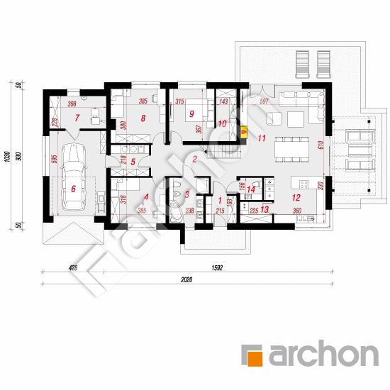 Проект будинку ARCHON+ Будинок під червоною горобиною 17 (НТ) План першого поверху
