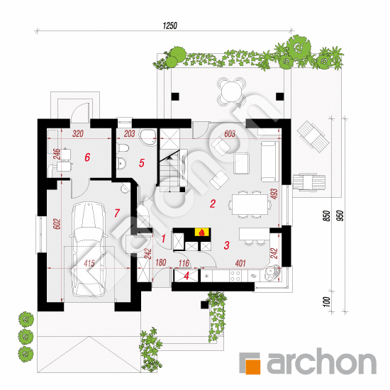 Проект дома ARCHON+ Дом в яблонках 6 (Т) План першого поверху