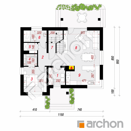 Проект дома ARCHON+ Дом в яблонках 4 (П) План першого поверху