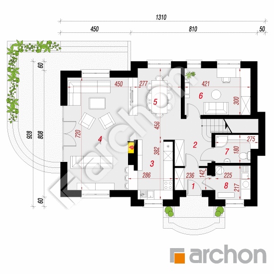 Проект будинку ARCHON+ Будинок в кизилі вер.2 План першого поверху