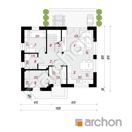 Проект дома ARCHON+ Дом в хлорофитуме вер.3 План першого поверху