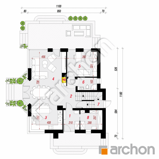 Проект будинку ARCHON+ Будинок в зефірантесі 5 (П) План першого поверху