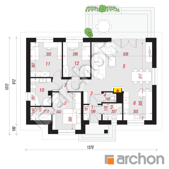 Проект будинку ARCHON+ Будинок у вересі 2 План першого поверху