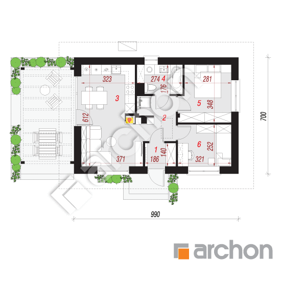 Проект дома ARCHON+ Дом в коручках 9 ВИЭ План першого поверху