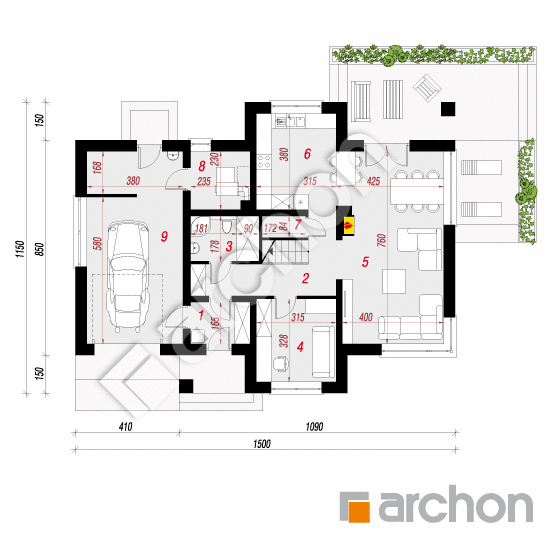 Проект дома ARCHON+ Дом в глостерах План першого поверху