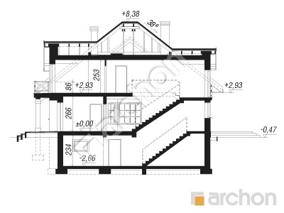 Проєкт будинку ARCHON+ Будинок в тим'яні 3 (П) вер. 2 Розріз будинку