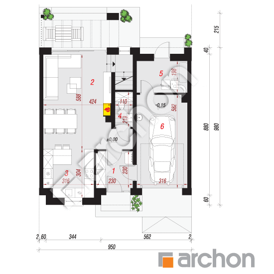 Проект дома ARCHON+ Дом в гунерах 2 (С) План першого поверху