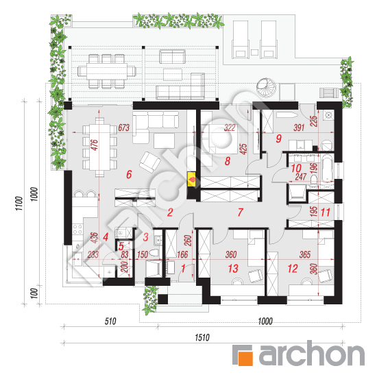 Проект дома ARCHON+ Дом в сантолинах 6 План першого поверху