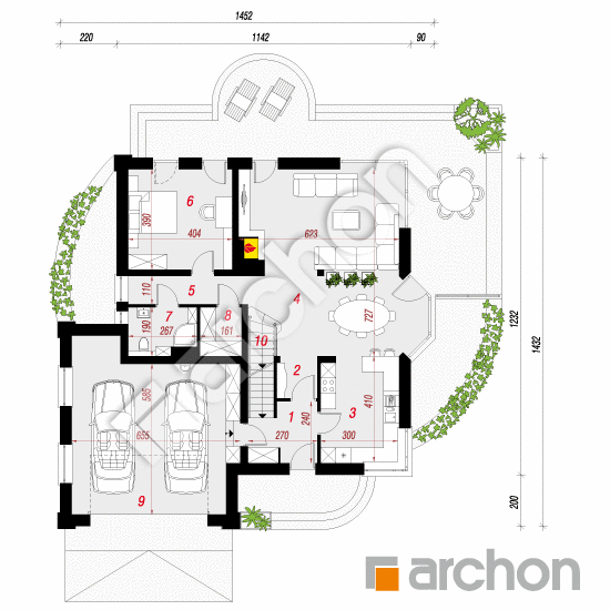 Проект дома ARCHON+ Дом в зефирантесе (Г2П)  План першого поверху