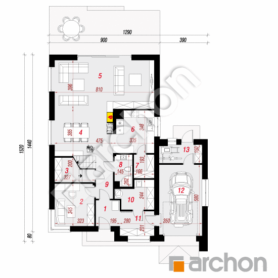 Проект дома ARCHON+ Дом в амбуранах 2 План першого поверху