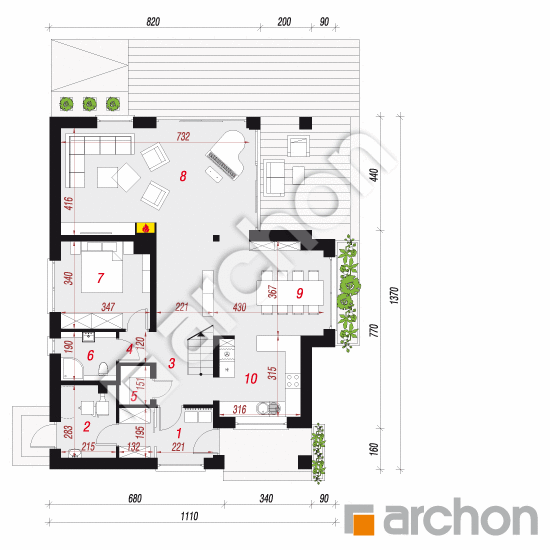 Проект будинку ARCHON+ Будинок в березах План першого поверху