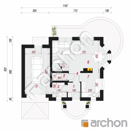 Проект дома ARCHON+ Дом в винограде (Г) вер.3 План першого поверху