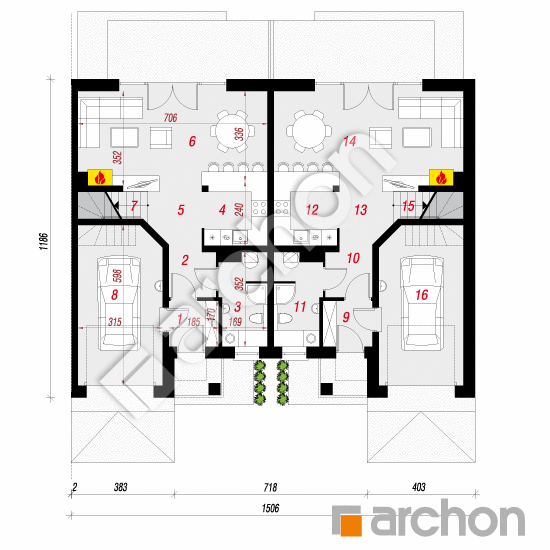 Проект дома ARCHON+ Дом в клематисах 9 (Р2БТА) План першого поверху