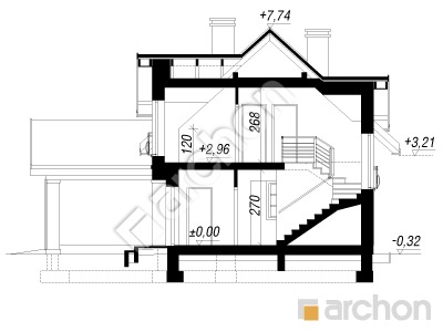 Проєкт будинку ARCHON+ Будинок в кориандрі 2 (Г) вер.2 Розріз будинку