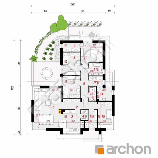 Проект будинку ARCHON+ Будинок в галах План першого поверху