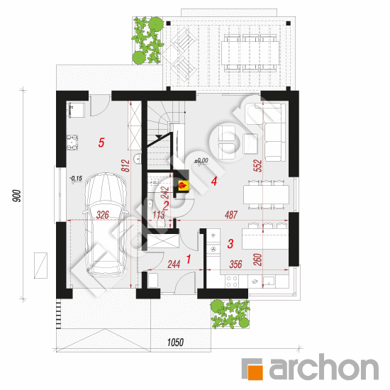 Проект будинку ARCHON+ Будинок в брусниці 5 (Е) ВДЕ План першого поверху