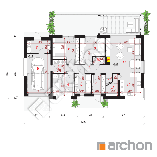Проект будинку ARCHON+ Будинок у вівсянниці 2 (Г) План першого поверху