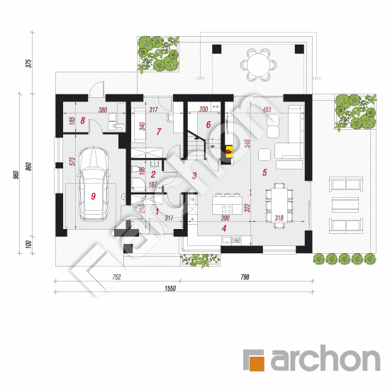 Проект будинку ARCHON+ Будинок в лазурах План першого поверху