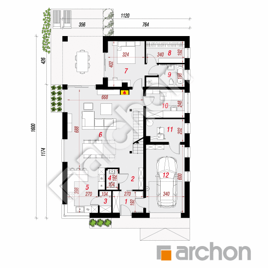 Проект будинку ARCHON+ Будинок в хакетіях 9 (Г) План першого поверху