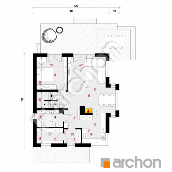 Проект дома ARCHON+ Дом в багрянике (П) План першого поверху