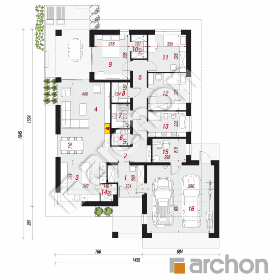 Проект будинку ARCHON+ Будинок в хакетіях 4 (Г2) План першого поверху