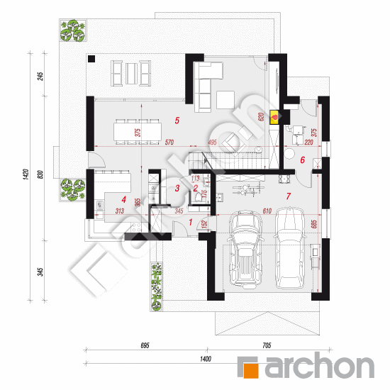 Проект дома ARCHON+ Вилла Миранда 4 (Г2) План першого поверху