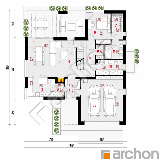 Проект будинку ARCHON+ Будинок в підсніжниках 11 (Г2) План першого поверху