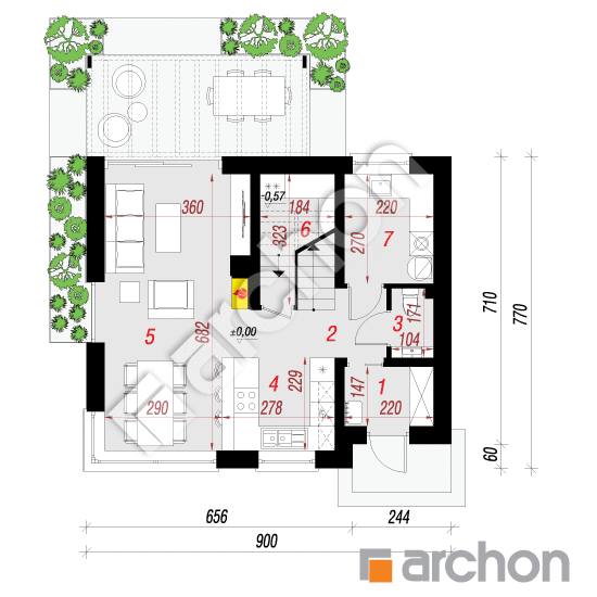Проект дома ARCHON+ Дом в мотыльках 3 План першого поверху