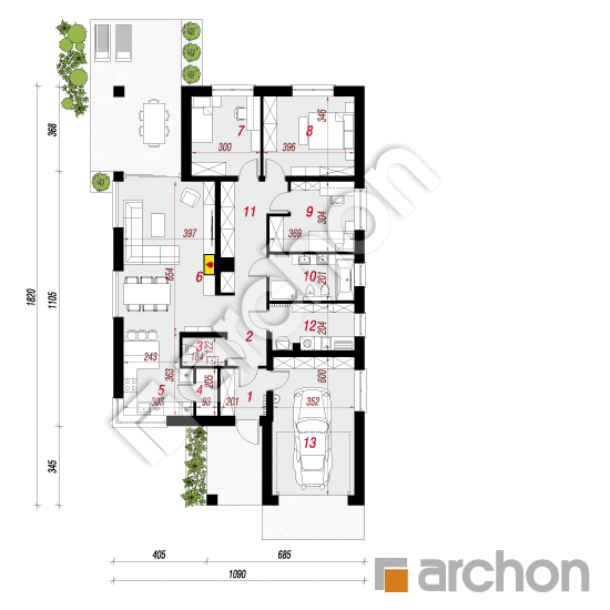 Проект дома ARCHON+ Дом в ренклодах 12 План першого поверху