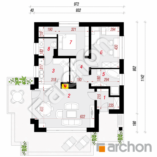 Проект дома ARCHON+ Дом в сирени вер.2 План першого поверху